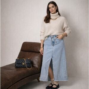 HABITUAL Denim Maxi Skirt Raw Hem Sz XL $120 {3L40}